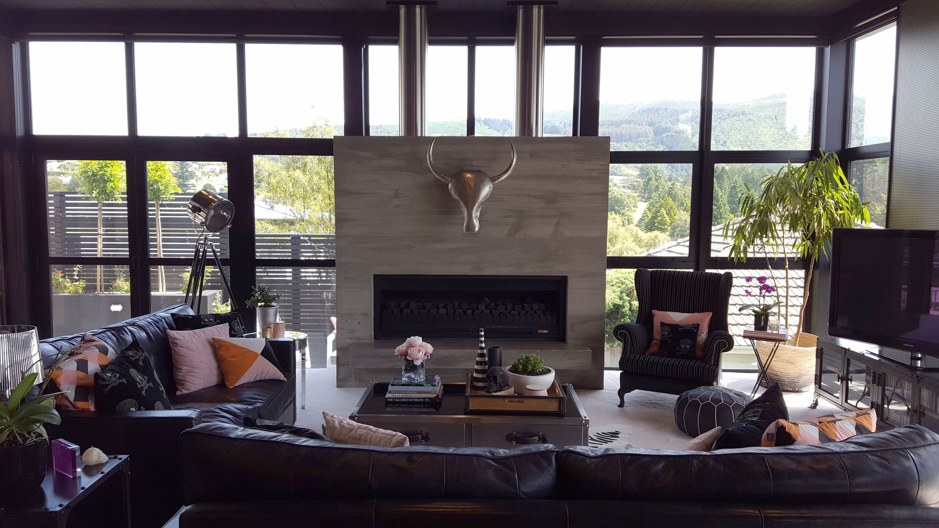 Concrete-fireplace-interior-design-living-window-joinery-townhouse